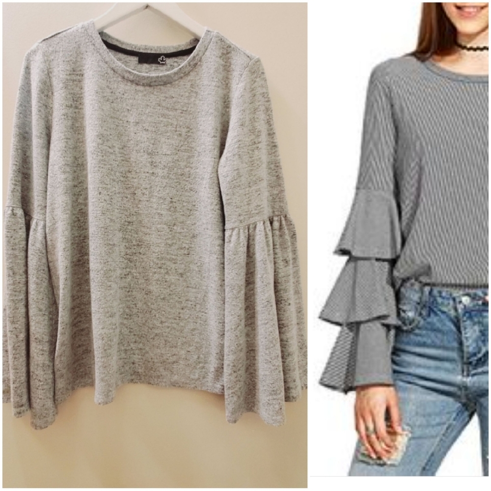 Sears soft sweater top knit jersey meringue heather grey colour, angel sleeves